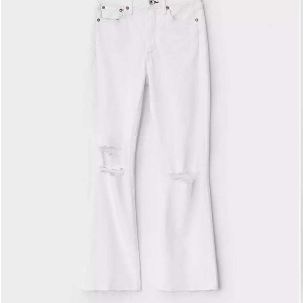 rag & bone Nina High Rise Ankle Flare Jeans White Raw Hem Distressed 30 - Picture 7 of 15